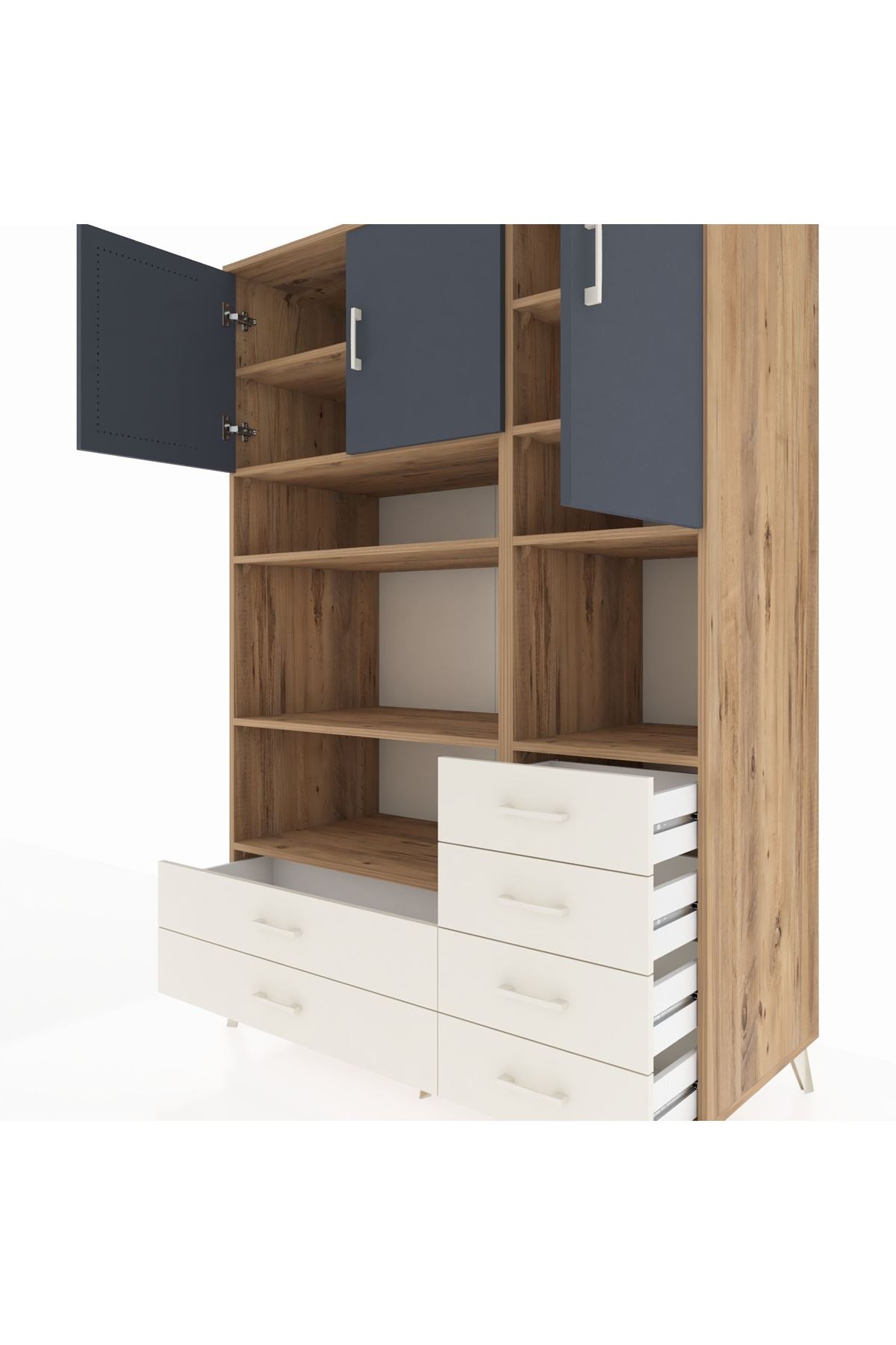 Kronos Dolap 9 Raflı 6 Çekmeceli 3 Kapaklı 132x59x195 Çam-Antrasit/Aytaşı