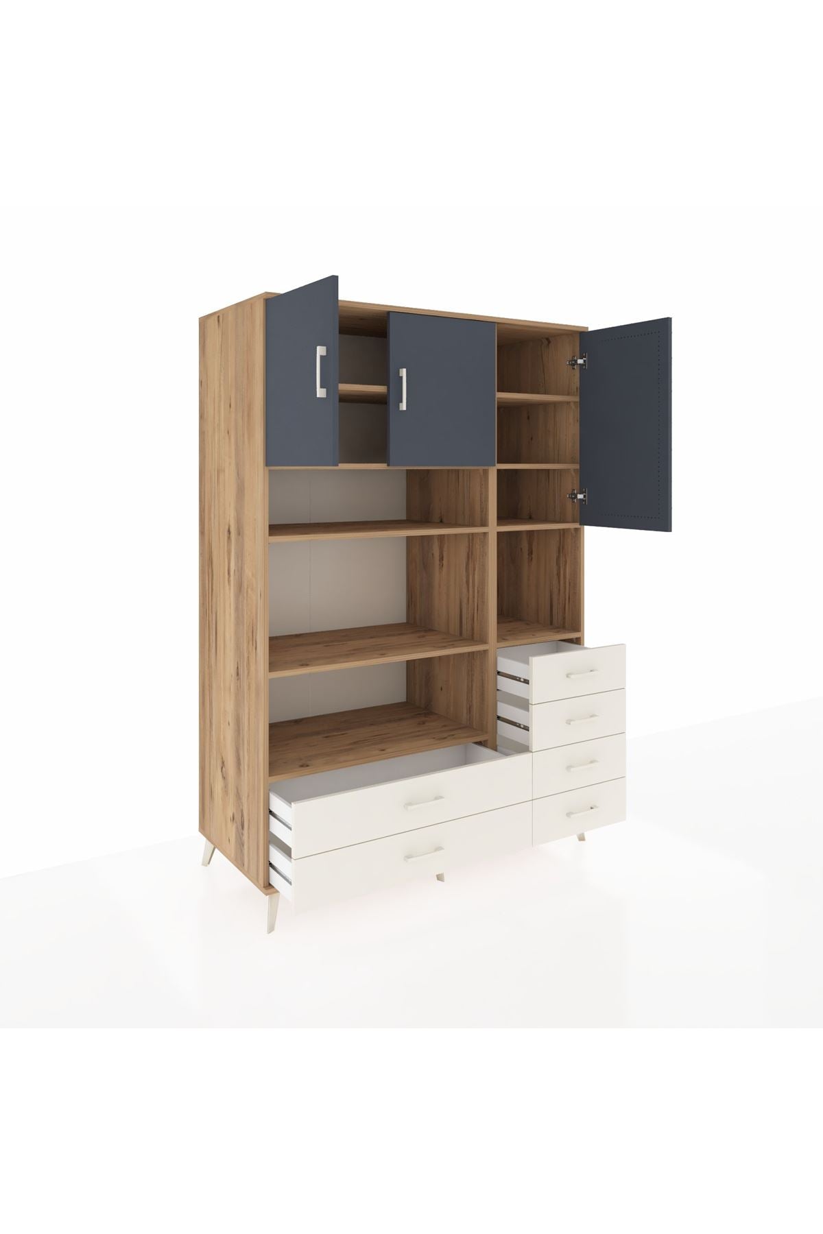 Kronos Dolap 9 Raflı 6 Çekmeceli 3 Kapaklı 132x59x195 Çam-Antrasit/Aytaşı