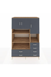 Kronos Dolap 9 Raflı 6 Çekmeceli 3 Kapaklı 132x59x195 Çam-Antrasit/Antrasit