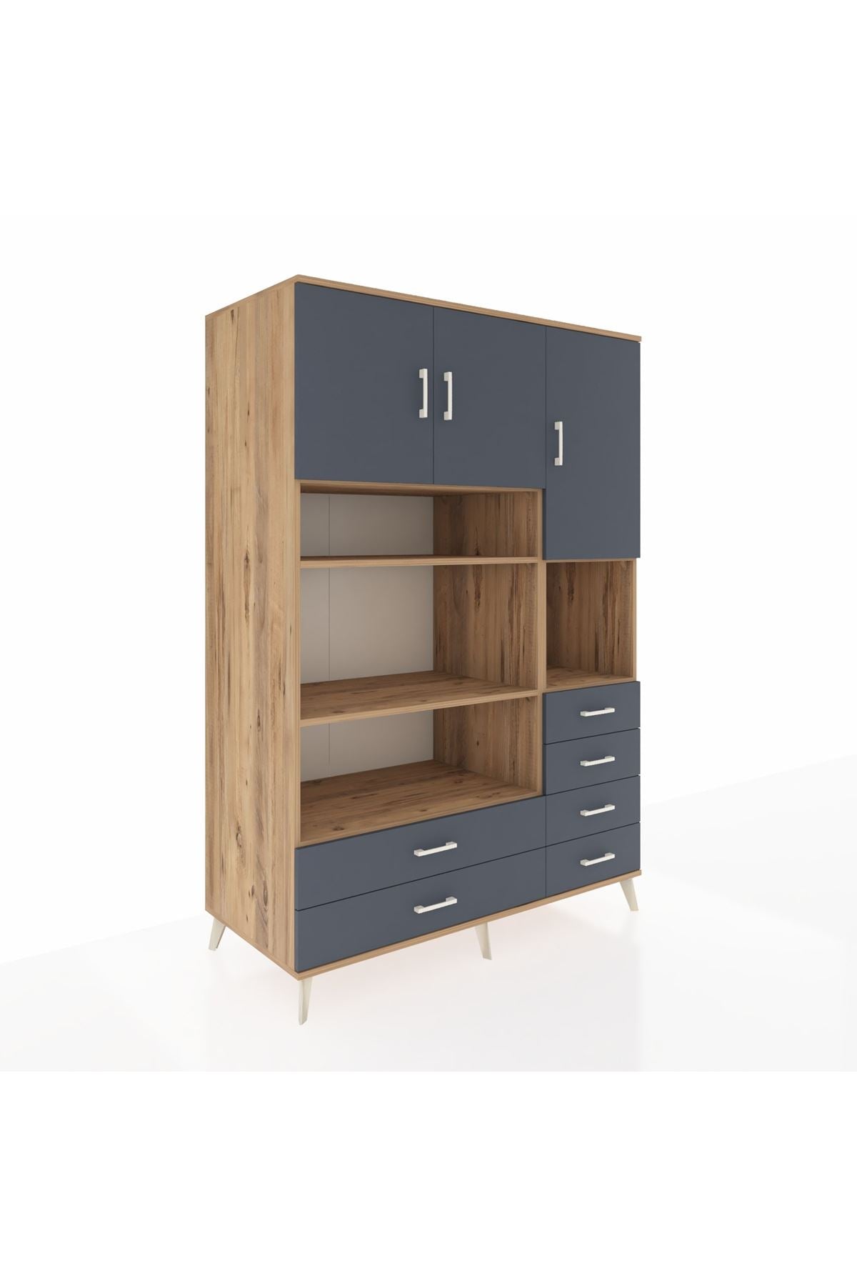 Kronos Dolap 9 Raflı 6 Çekmeceli 3 Kapaklı 132x59x195 Çam-Antrasit/Antrasit