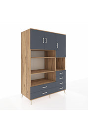 Kronos Dolap 9 Raflı 6 Çekmeceli 3 Kapaklı 132x59x195 Çam-Antrasit/Antrasit