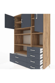 Kronos Dolap 9 Raflı 6 Çekmeceli 3 Kapaklı 132x59x195 Çam-Antrasit/Antrasit