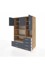 Kronos Dolap 9 Raflı 6 Çekmeceli 3 Kapaklı 132x59x195 Çam-Antrasit/Antrasit