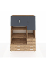 Kronos Dolap 9 Raflı 6 Çekmeceli 3 Kapaklı 132x59x195 Çam-Antrasit/Çam