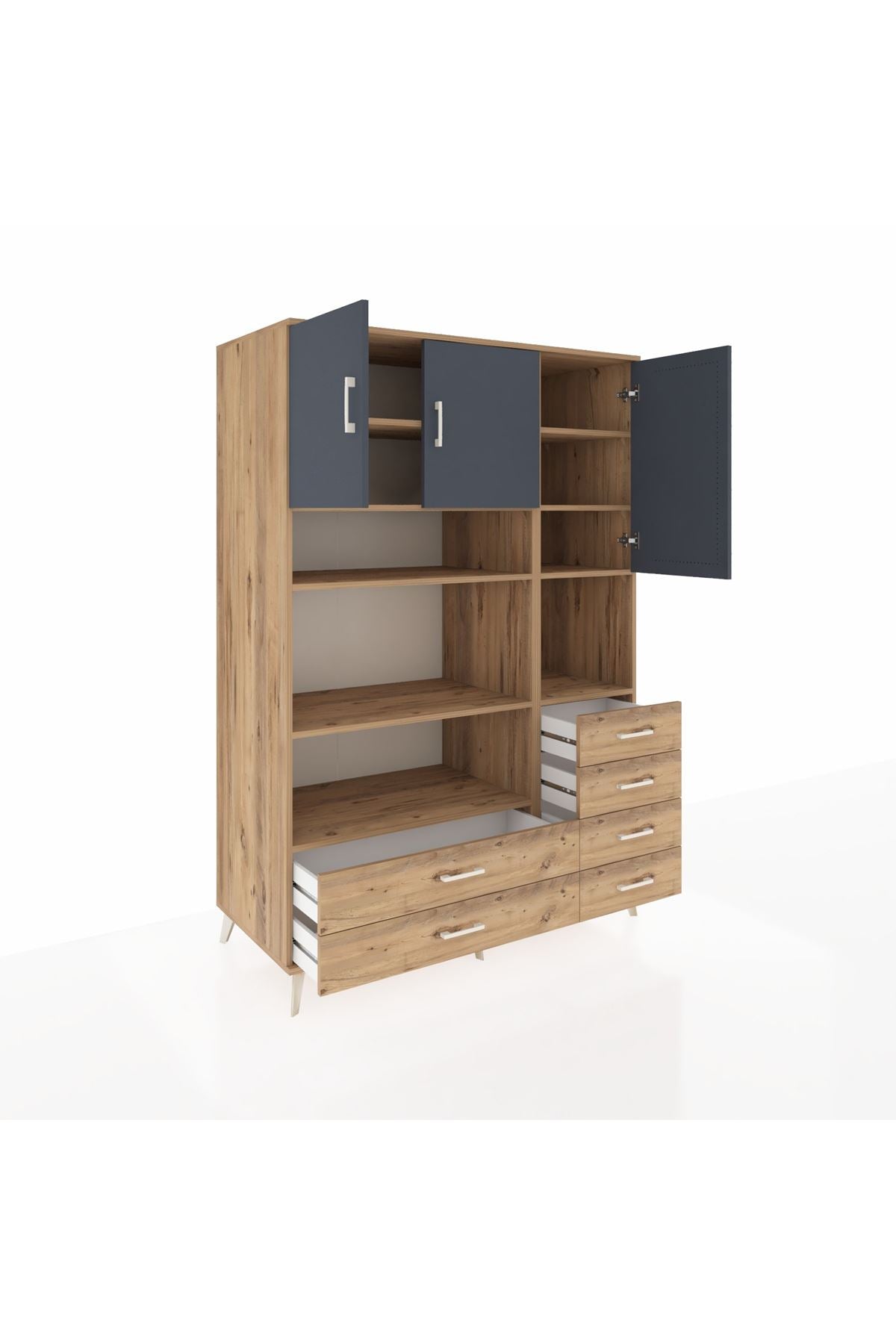 Kronos Dolap 9 Raflı 6 Çekmeceli 3 Kapaklı 132x59x195 Çam-Antrasit/Çam