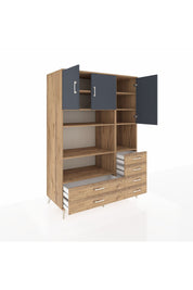 Kronos Dolap 9 Raflı 6 Çekmeceli 3 Kapaklı 132x59x195 Çam-Antrasit/Çam