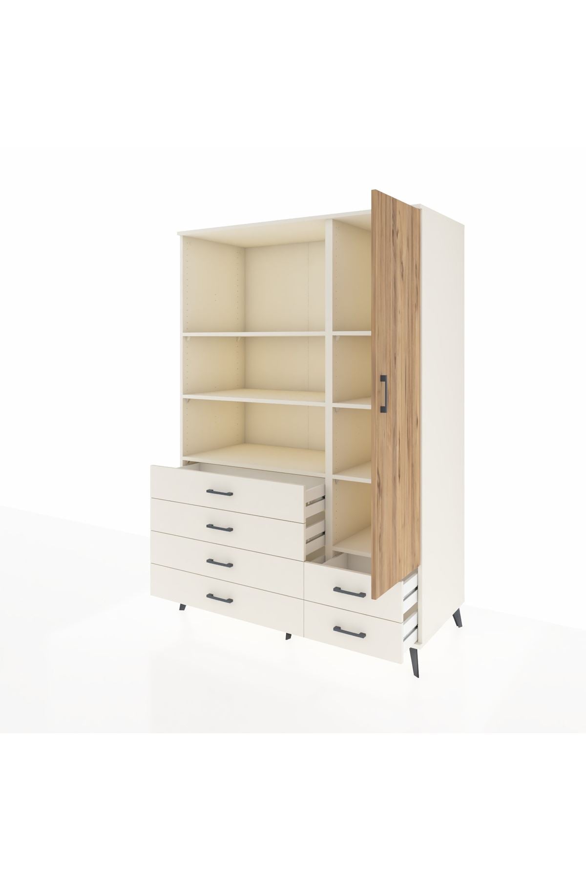 Kronos Dolap 7 Raflı 6 Çekmeceli Tek Kapaklı 132x59x195 Aytaşı-Çam/Aytaşı