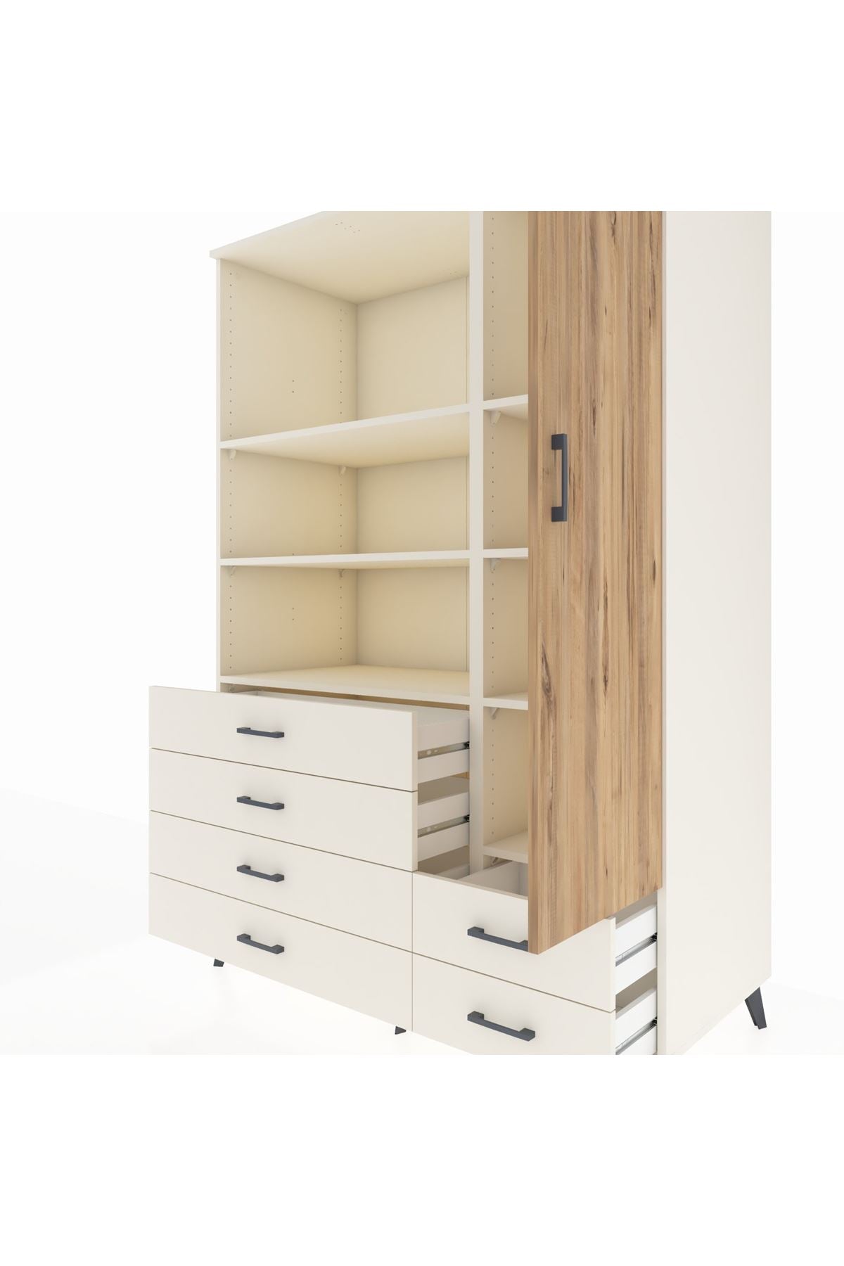 Kronos Dolap 7 Raflı 6 Çekmeceli Tek Kapaklı 132x59x195 Aytaşı-Çam/Aytaşı