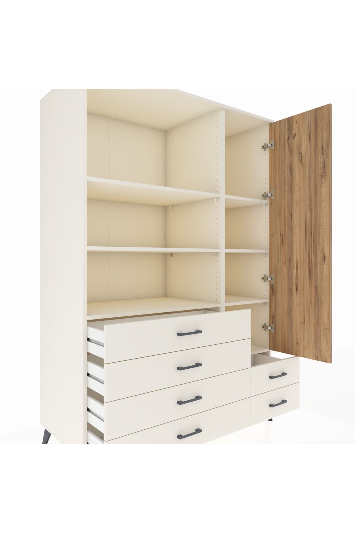 Kronos Dolap 7 Raflı 6 Çekmeceli Tek Kapaklı 132x59x195 Aytaşı-Çam/Aytaşı