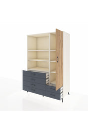 Kronos Dolap 7 Raflı 6 Çekmeceli Tek Kapaklı 132x59x195 Aytaşı-Çam/Antrasit