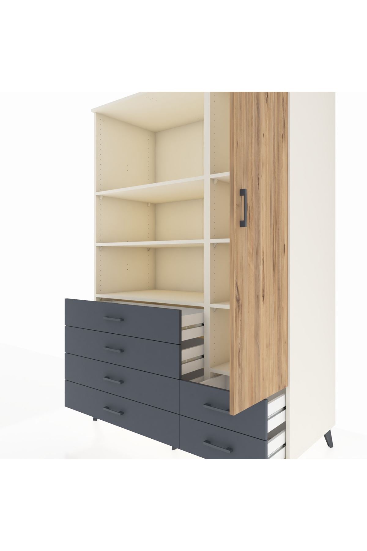 Kronos Dolap 7 Raflı 6 Çekmeceli Tek Kapaklı 132x59x195 Aytaşı-Çam/Antrasit