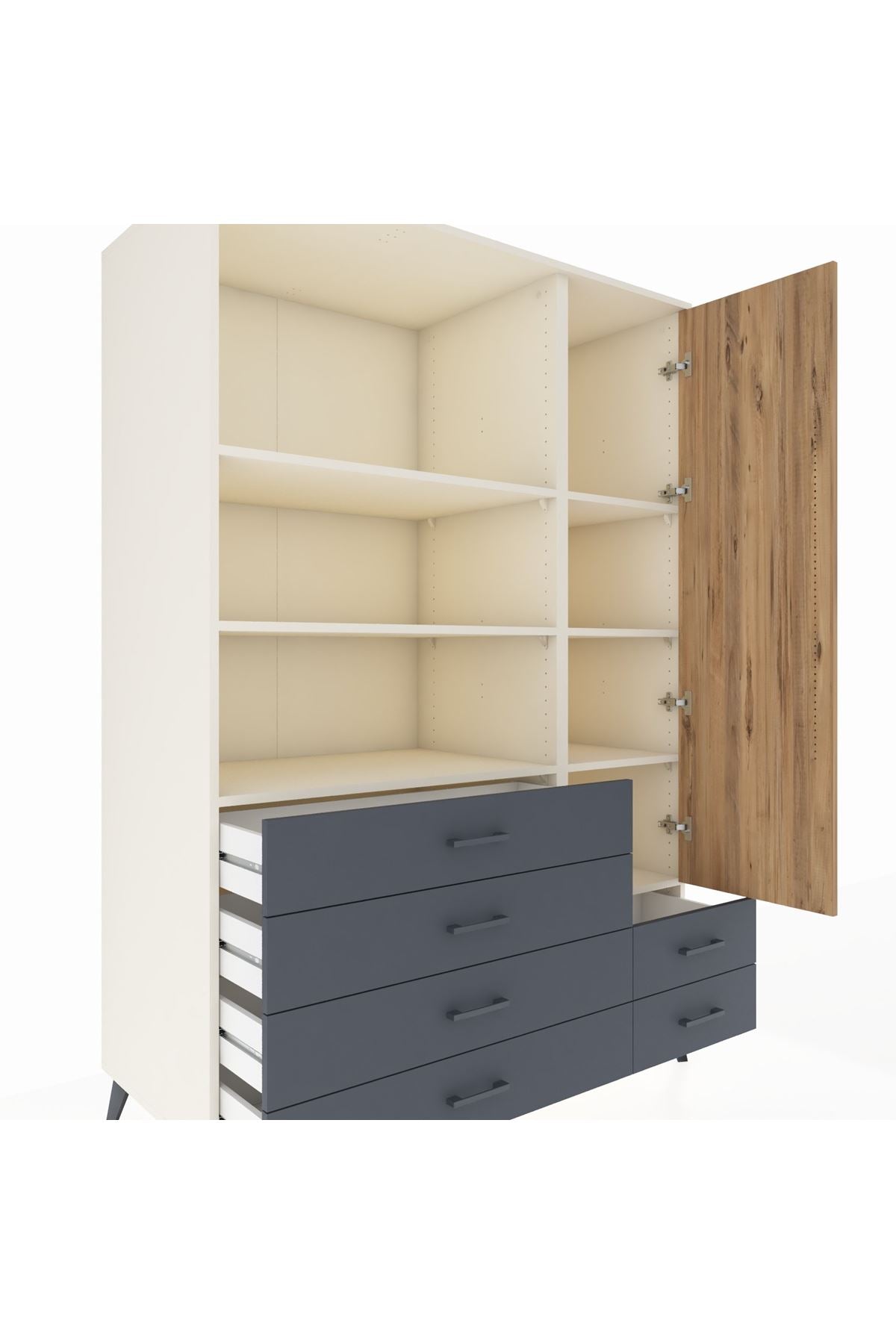 Kronos Dolap 7 Raflı 6 Çekmeceli Tek Kapaklı 132x59x195 Aytaşı-Çam/Antrasit