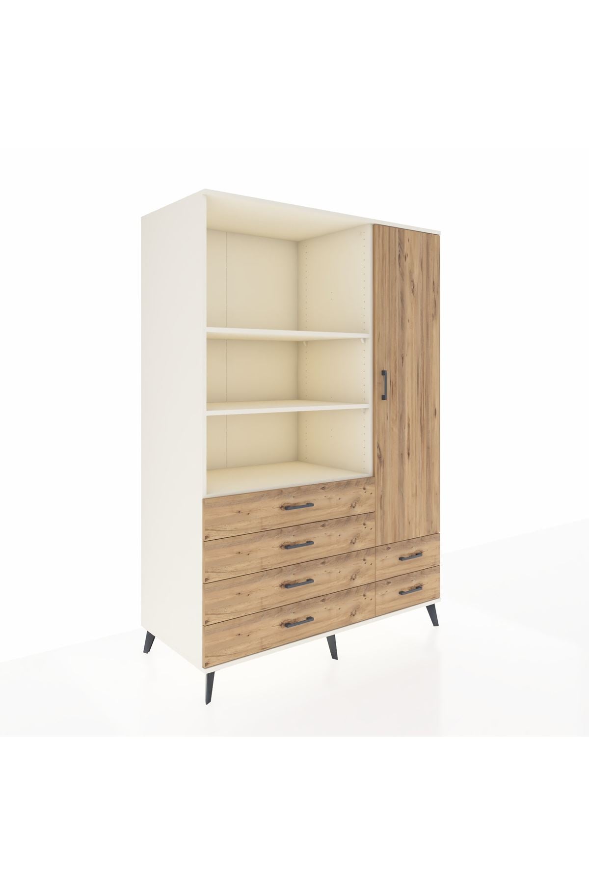 Kronos Dolap 7 Raflı 6 Çekmeceli Tek Kapaklı 132x59x195 Aytaşı-Çam/Çam