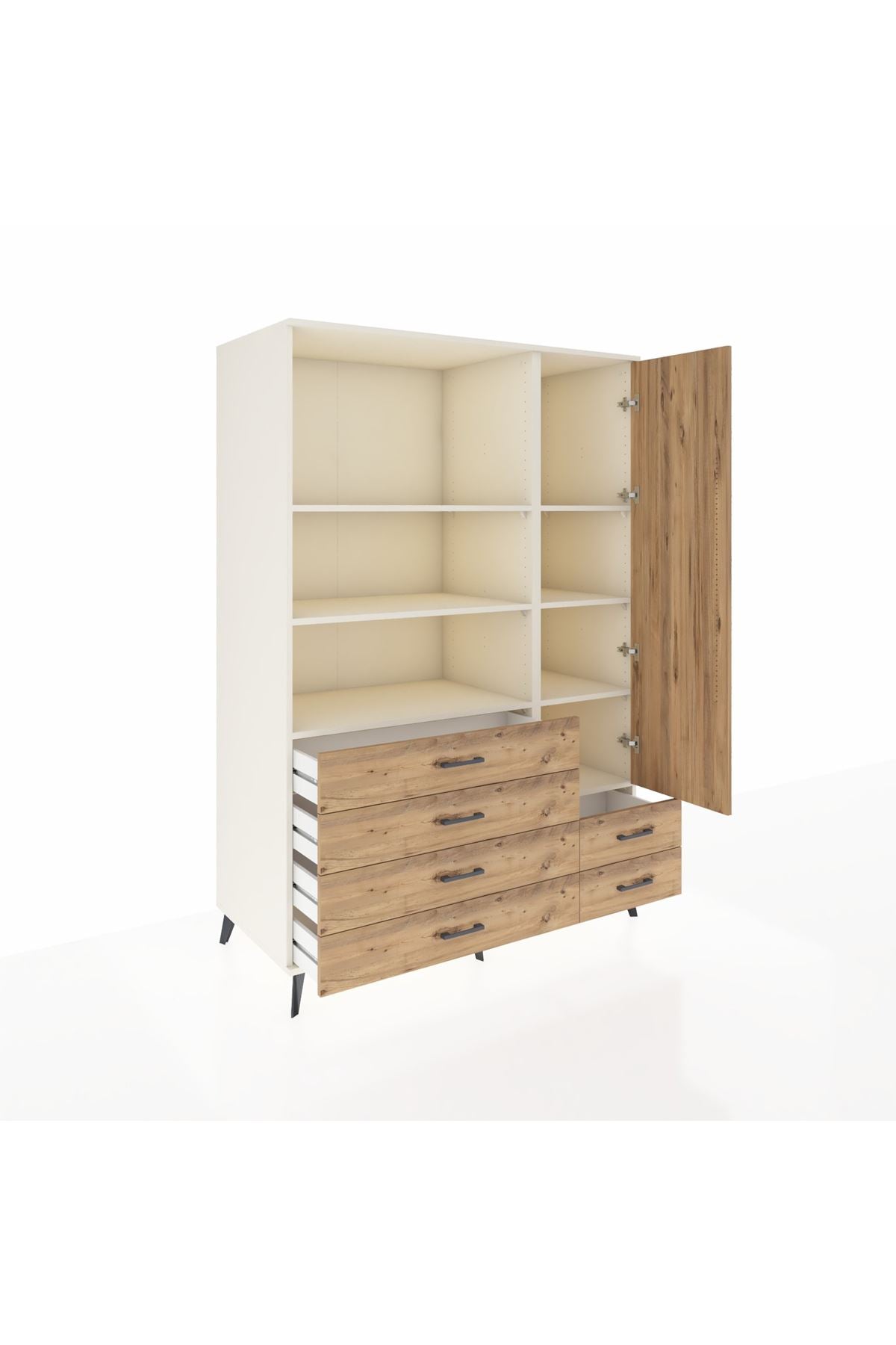 Kronos Dolap 7 Raflı 6 Çekmeceli Tek Kapaklı 132x59x195 Aytaşı-Çam/Çam