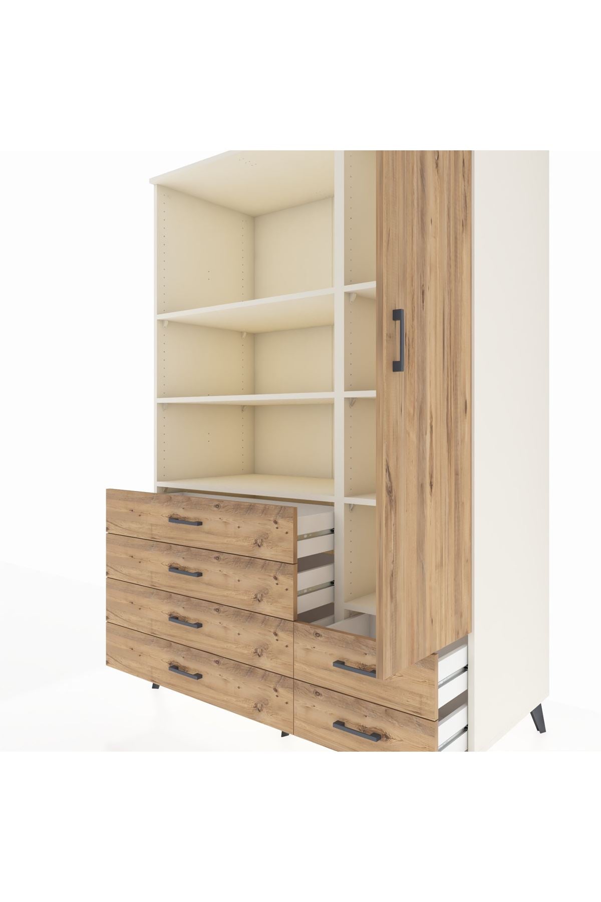 Kronos Dolap 7 Raflı 6 Çekmeceli Tek Kapaklı 132x59x195 Aytaşı-Çam/Çam