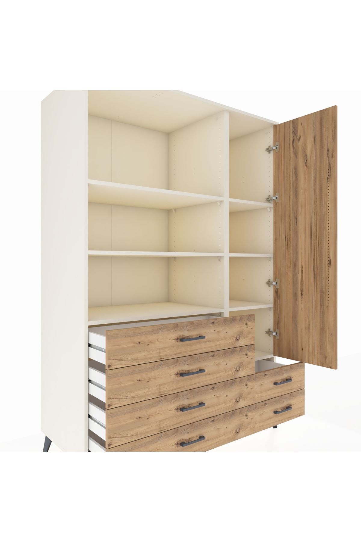 Kronos Dolap 7 Raflı 6 Çekmeceli Tek Kapaklı 132x59x195 Aytaşı-Çam/Çam