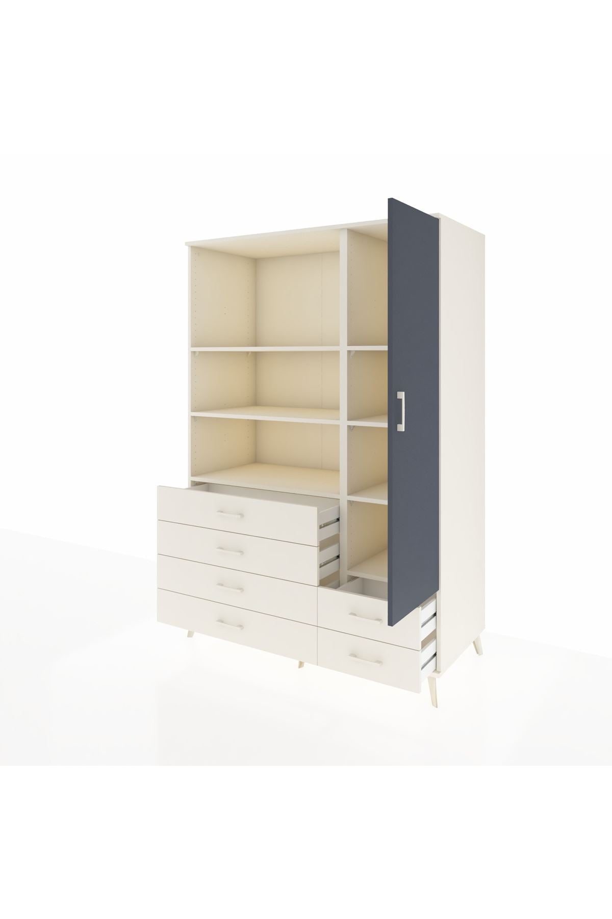 Kronos Dolap 7 Raflı 6 Çekmeceli Tek Kapaklı 132x59x195 Aytaşı-Antrasit/Aytaşı