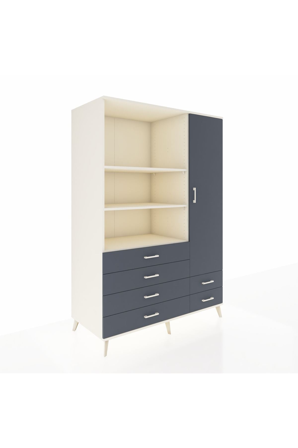 Kronos Dolap 7 Raflı 6 Çekmeceli Tek Kapaklı 132x59x195 Aytaşı-Antrasit/Antrasit