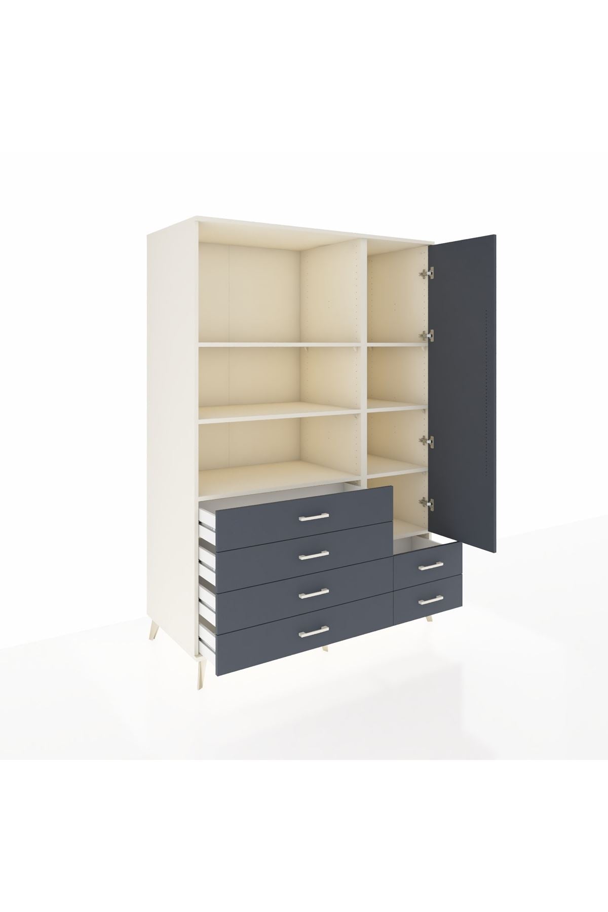 Kronos Dolap 7 Raflı 6 Çekmeceli Tek Kapaklı 132x59x195 Aytaşı-Antrasit/Antrasit