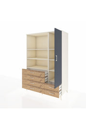 Kronos Dolap 7 Raflı 6 Çekmeceli Tek Kapaklı 132x59x195 Aytaşı-Antrasit/Çam