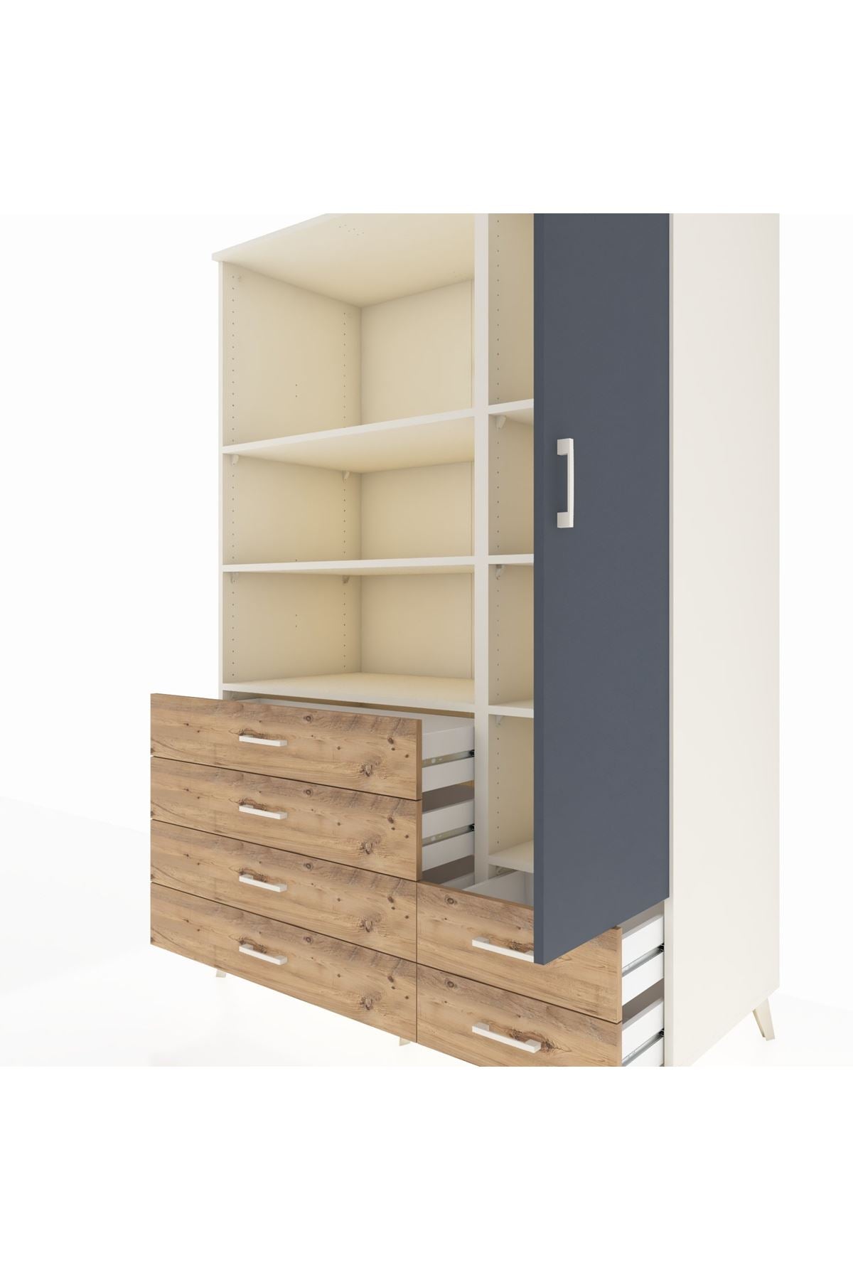 Kronos Dolap 7 Raflı 6 Çekmeceli Tek Kapaklı 132x59x195 Aytaşı-Antrasit/Çam