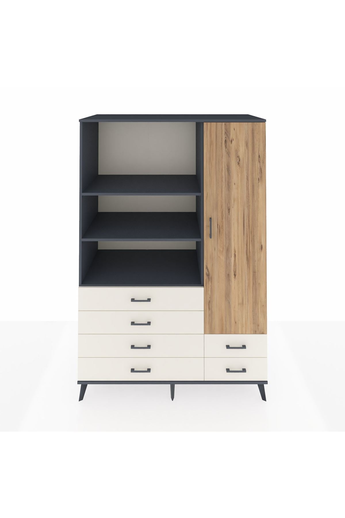 Kronos Dolap 7 Raflı 6 Çekmeceli Tek Kapaklı 132x59x195 Antrasit-Çam/Aytaşı