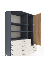 Kronos Dolap 7 Raflı 6 Çekmeceli Tek Kapaklı 132x59x195 Antrasit-Çam/Aytaşı