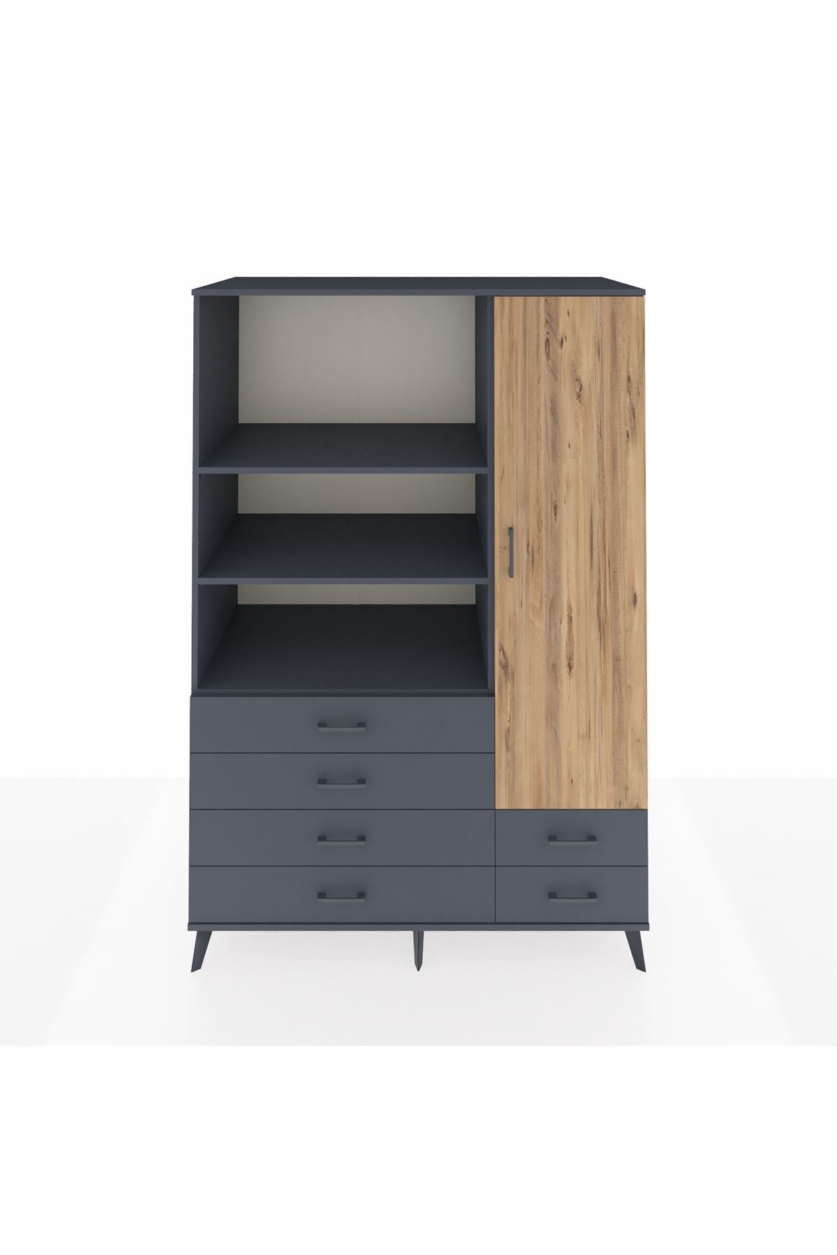 Kronos Dolap 7 Raflı 6 Çekmeceli Tek Kapaklı 132x59x195 Antrasit-Çam/Antrasit