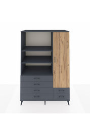 Kronos Dolap 7 Raflı 6 Çekmeceli Tek Kapaklı 132x59x195 Antrasit-Çam/Antrasit