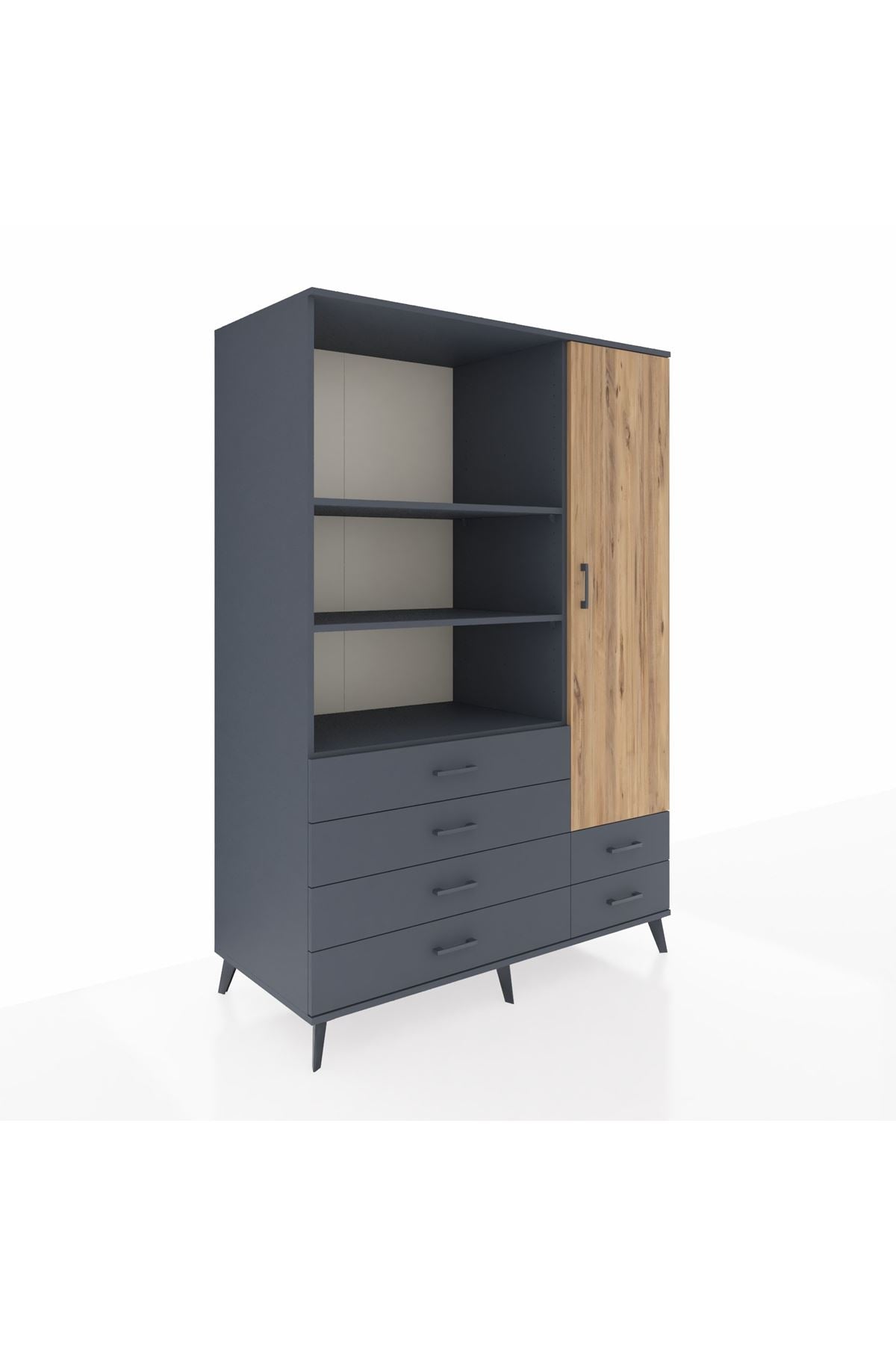 Kronos Dolap 7 Raflı 6 Çekmeceli Tek Kapaklı 132x59x195 Antrasit-Çam/Antrasit