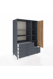 Kronos Dolap 7 Raflı 6 Çekmeceli Tek Kapaklı 132x59x195 Antrasit-Çam/Antrasit