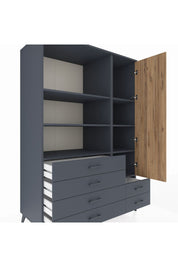 Kronos Dolap 7 Raflı 6 Çekmeceli Tek Kapaklı 132x59x195 Antrasit-Çam/Antrasit