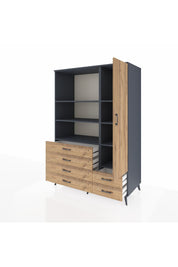 Kronos Dolap 7 Raflı 6 Çekmeceli Tek Kapaklı 132x59x195 Antrasit-Çam/Çam