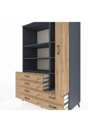 Kronos Dolap 7 Raflı 6 Çekmeceli Tek Kapaklı 132x59x195 Antrasit-Çam/Çam