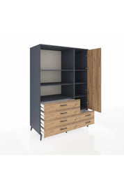 Kronos Dolap 7 Raflı 6 Çekmeceli Tek Kapaklı 132x59x195 Antrasit-Çam/Çam