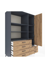 Kronos Dolap 7 Raflı 6 Çekmeceli Tek Kapaklı 132x59x195 Antrasit-Çam/Çam