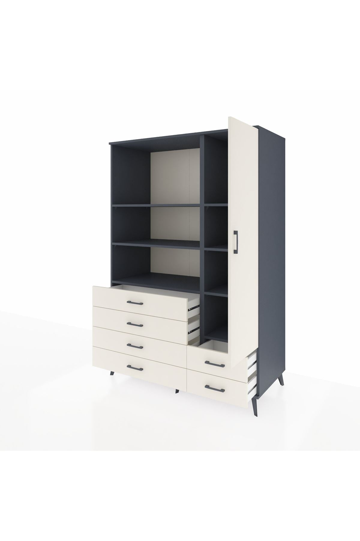 Kronos Dolap 7 Raflı 6 Çekmeceli Tek Kapaklı 132x59x195 Antrasit-Aytaşı/Aytaşı
