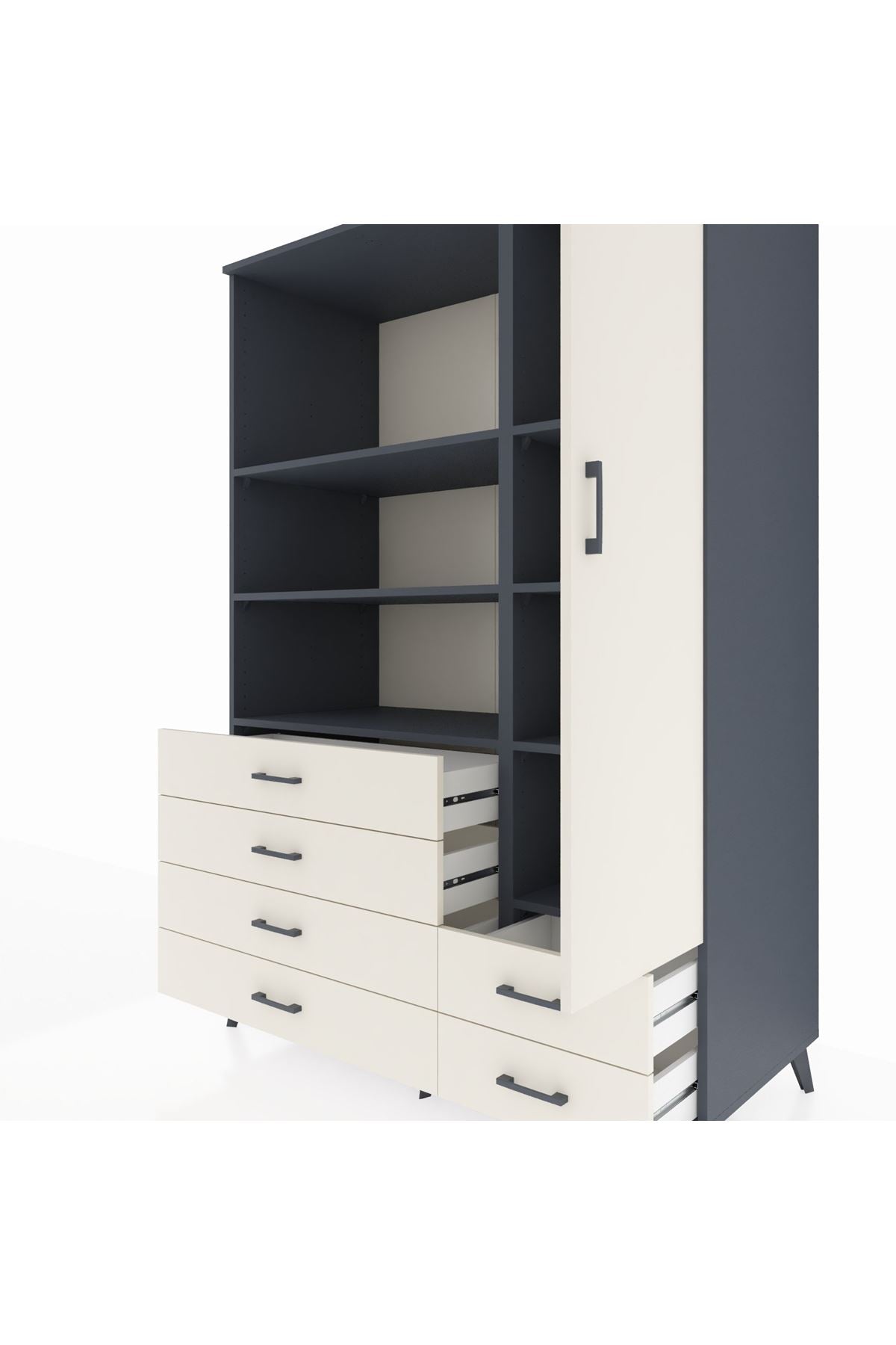 Kronos Dolap 7 Raflı 6 Çekmeceli Tek Kapaklı 132x59x195 Antrasit-Aytaşı/Aytaşı