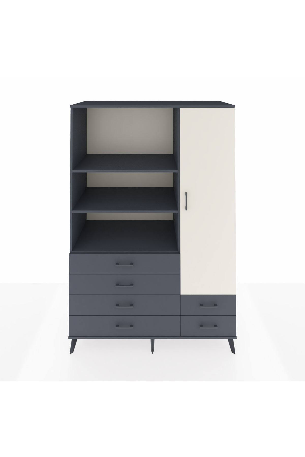 Kronos Dolap 7 Raflı 6 Çekmeceli Tek Kapaklı 132x59x195 Antrasit-Aytaşı/Antrasit