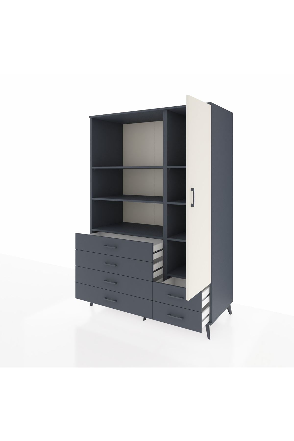 Kronos Dolap 7 Raflı 6 Çekmeceli Tek Kapaklı 132x59x195 Antrasit-Aytaşı/Antrasit