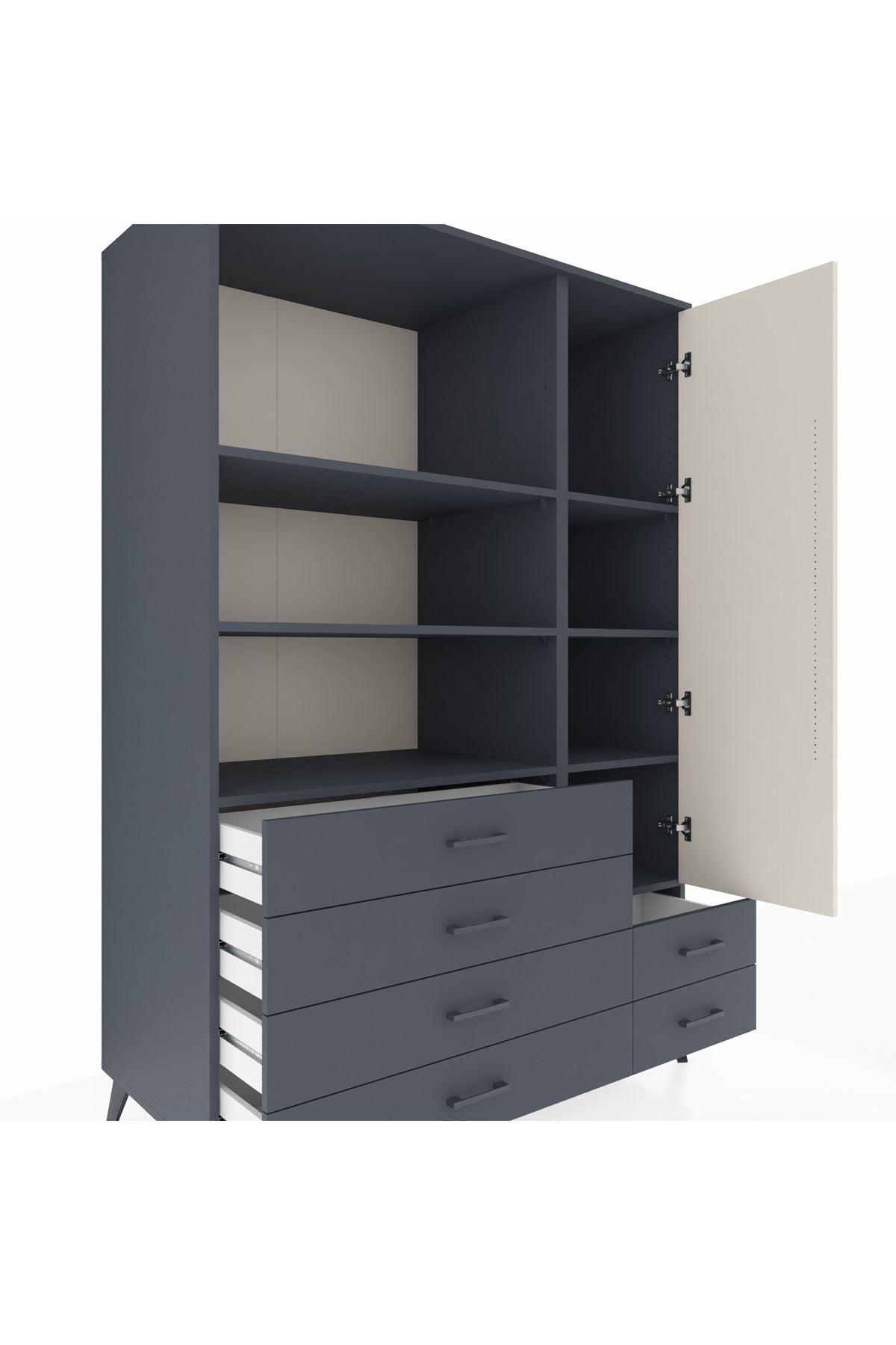 Kronos Dolap 7 Raflı 6 Çekmeceli Tek Kapaklı 132x59x195 Antrasit-Aytaşı/Antrasit