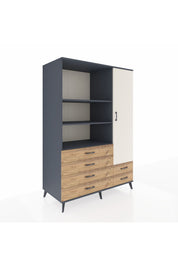 Kronos Dolap 7 Raflı 6 Çekmeceli Tek Kapaklı 132x59x195 Antrasit-Aytaşı/Çam