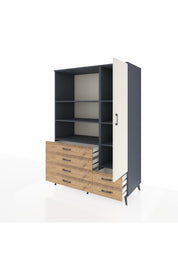 Kronos Dolap 7 Raflı 6 Çekmeceli Tek Kapaklı 132x59x195 Antrasit-Aytaşı/Çam