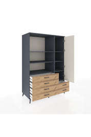 Kronos Dolap 7 Raflı 6 Çekmeceli Tek Kapaklı 132x59x195 Antrasit-Aytaşı/Çam