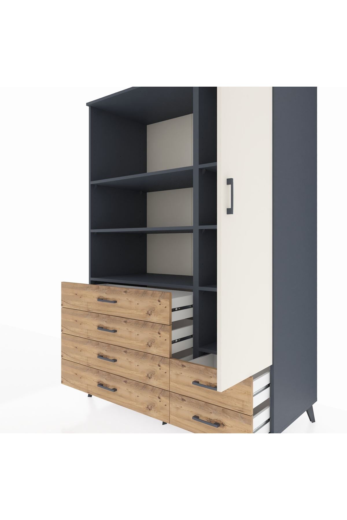 Kronos Dolap 7 Raflı 6 Çekmeceli Tek Kapaklı 132x59x195 Antrasit-Aytaşı/Çam