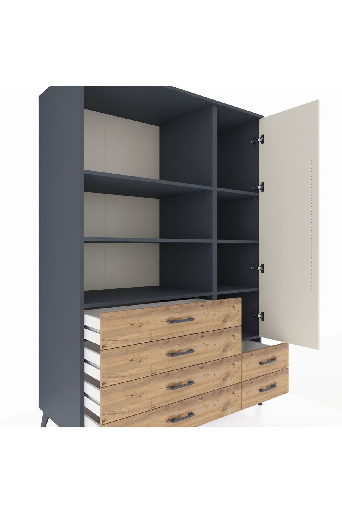 Kronos Dolap 7 Raflı 6 Çekmeceli Tek Kapaklı 132x59x195 Antrasit-Aytaşı/Çam