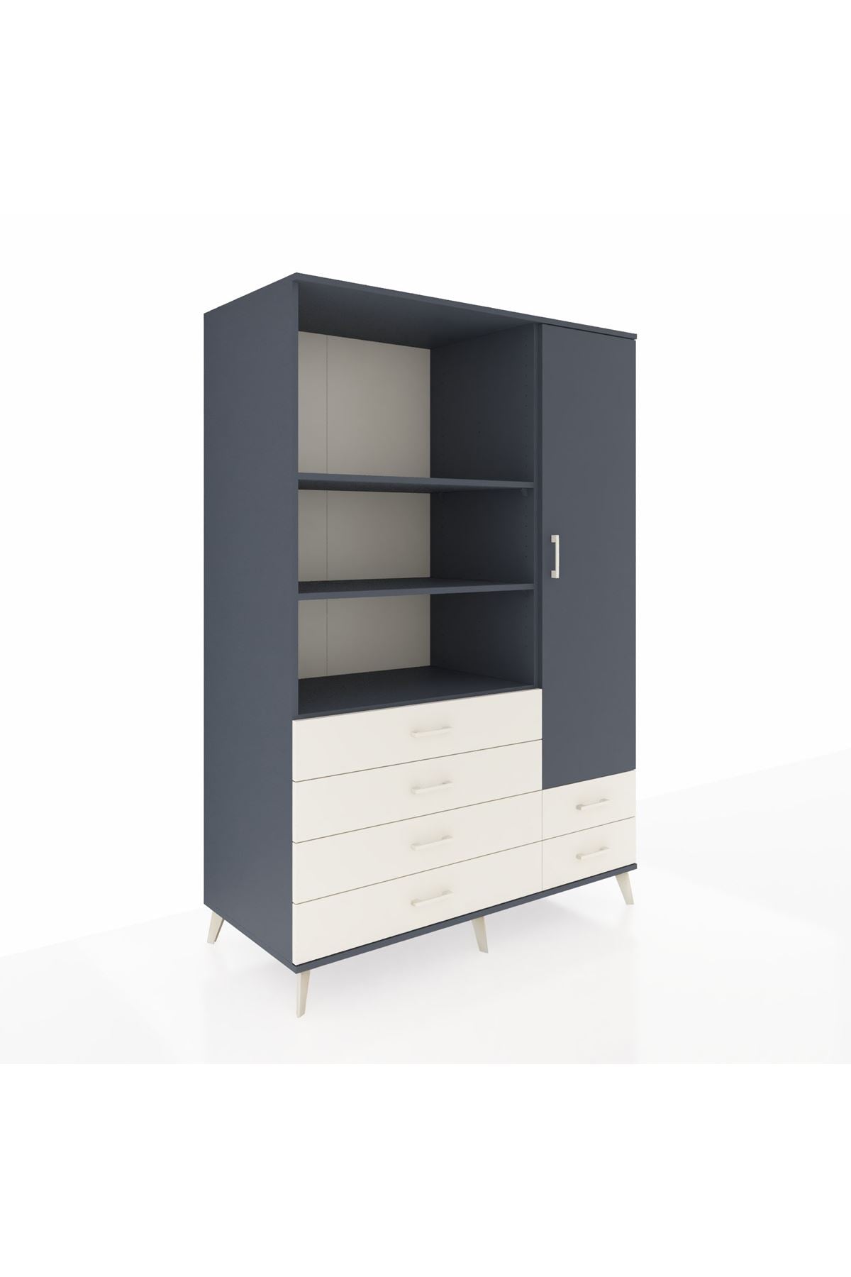 Kronos Dolap 7 Raflı 6 Çekmeceli Tek Kapaklı 132x59x195 Antrasit-Antrasit/Aytaşı