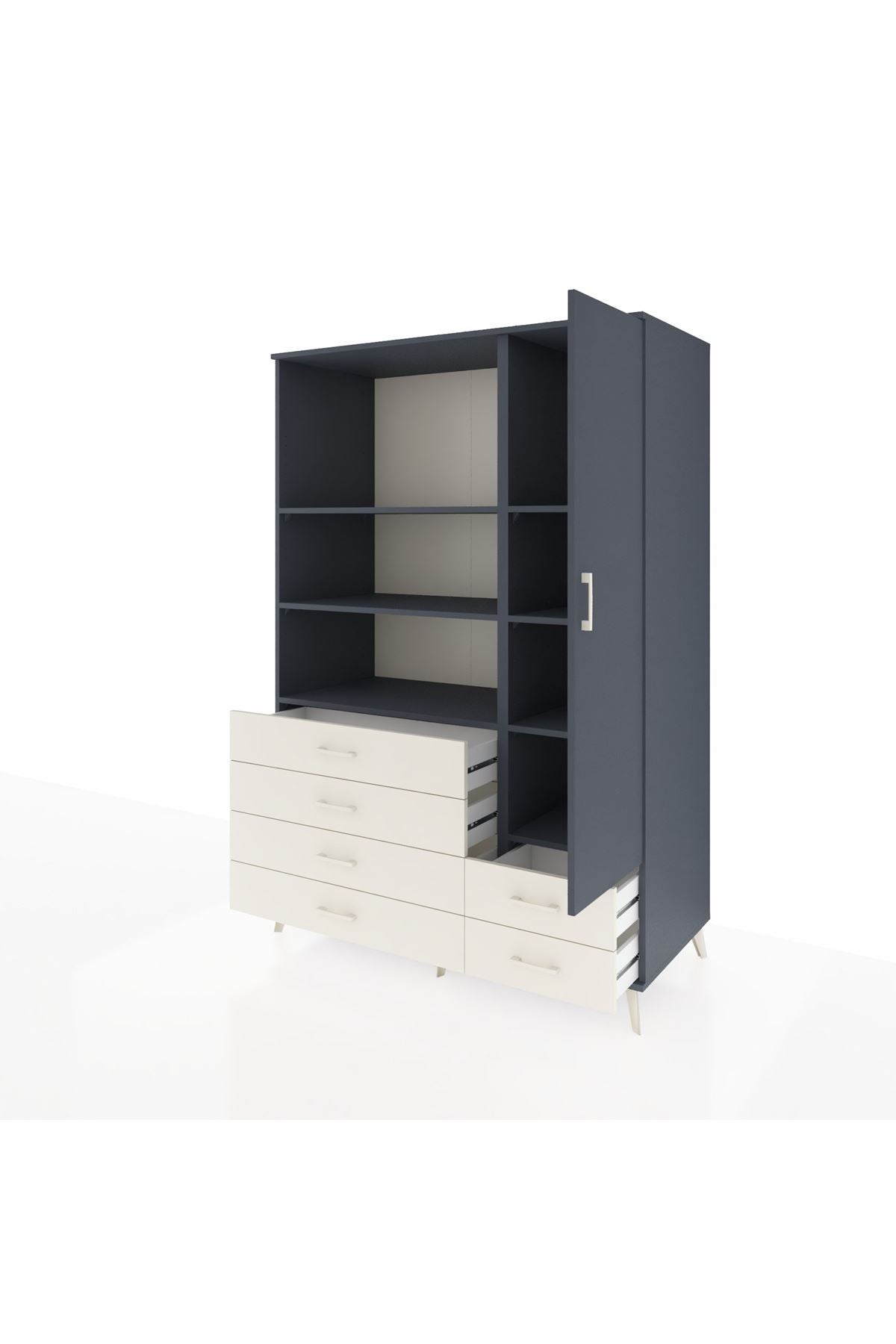 Kronos Dolap 7 Raflı 6 Çekmeceli Tek Kapaklı 132x59x195 Antrasit-Antrasit/Aytaşı