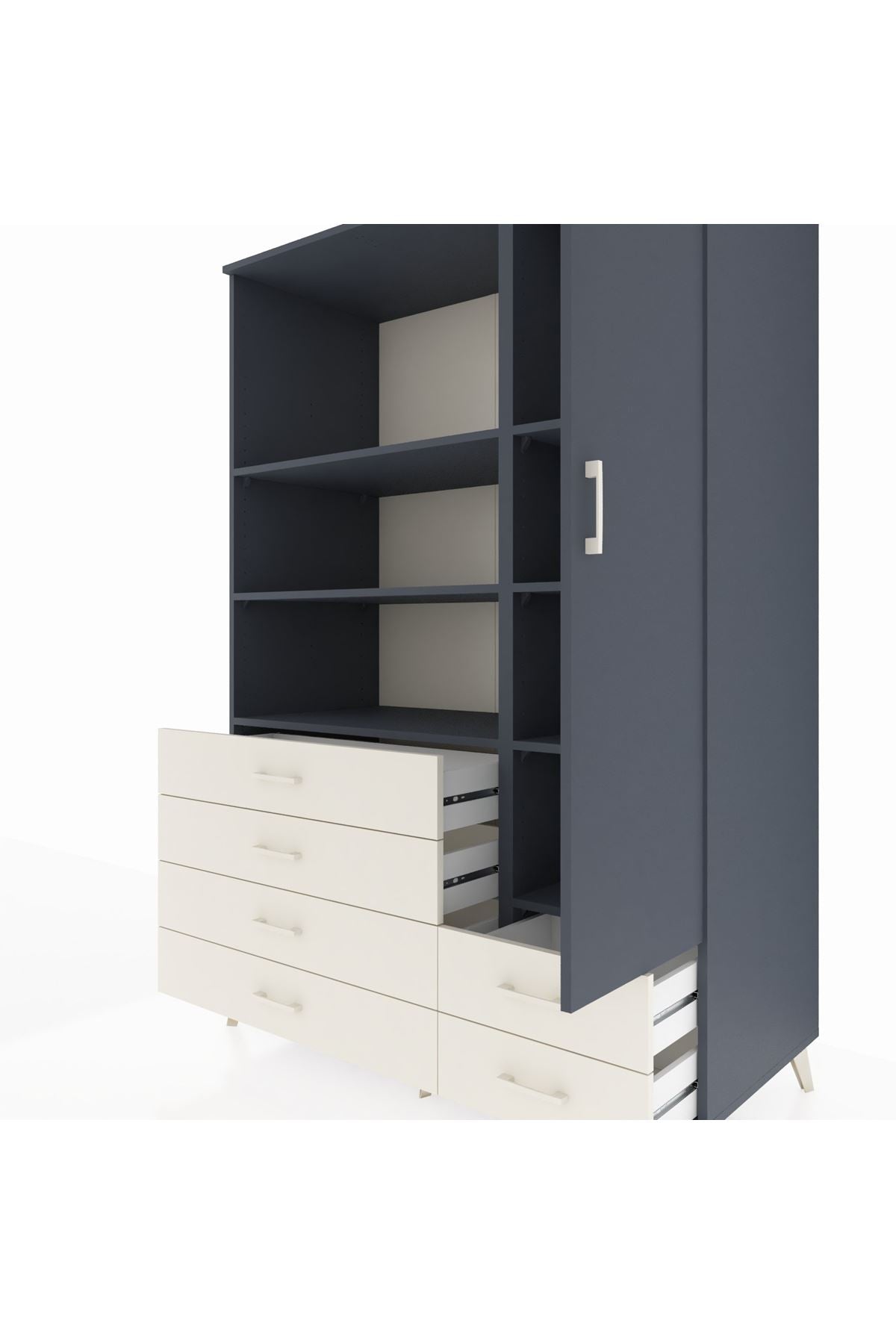 Kronos Dolap 7 Raflı 6 Çekmeceli Tek Kapaklı 132x59x195 Antrasit-Antrasit/Aytaşı