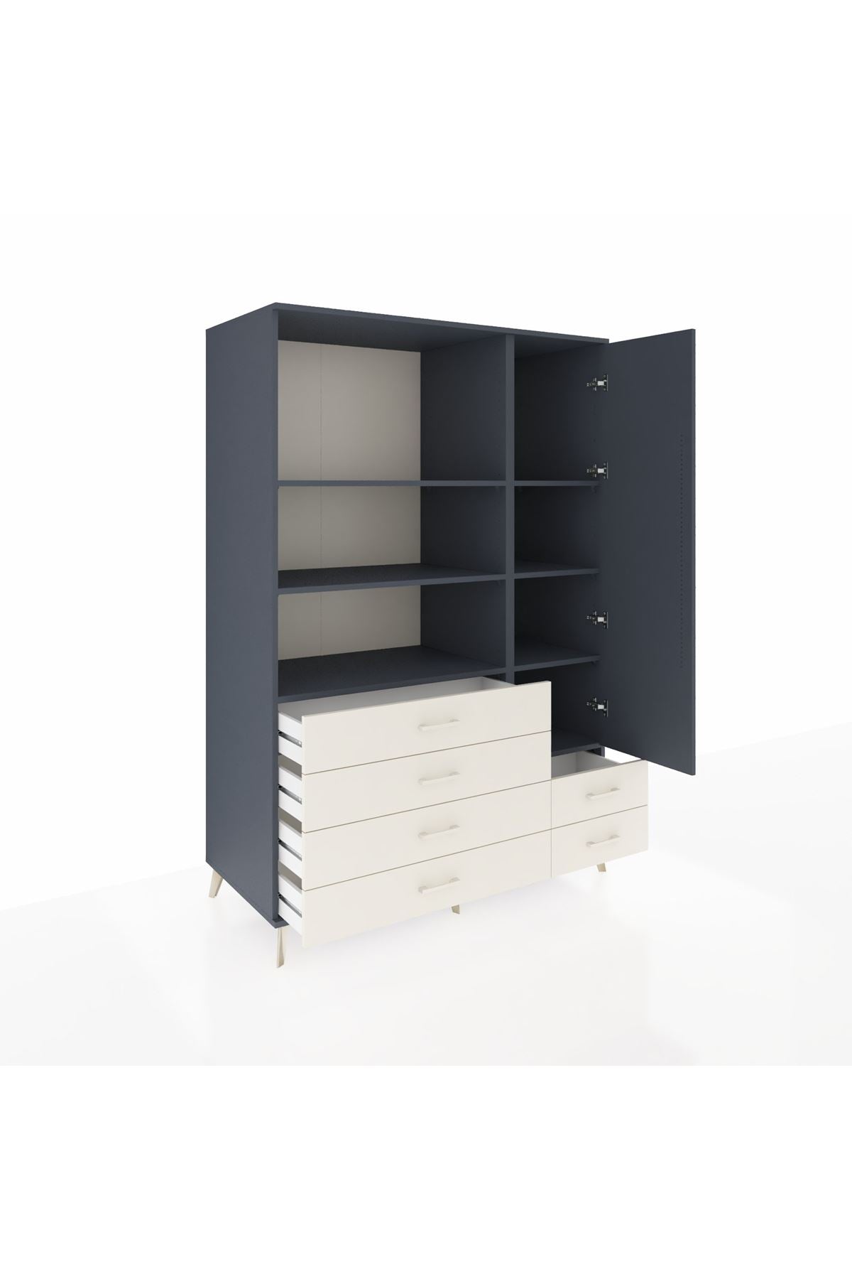 Kronos Dolap 7 Raflı 6 Çekmeceli Tek Kapaklı 132x59x195 Antrasit-Antrasit/Aytaşı